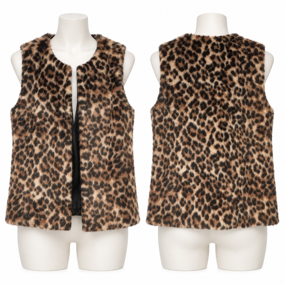 Talbots Women's Small Leopard Print Faux Fur Vest Brown Black Animal